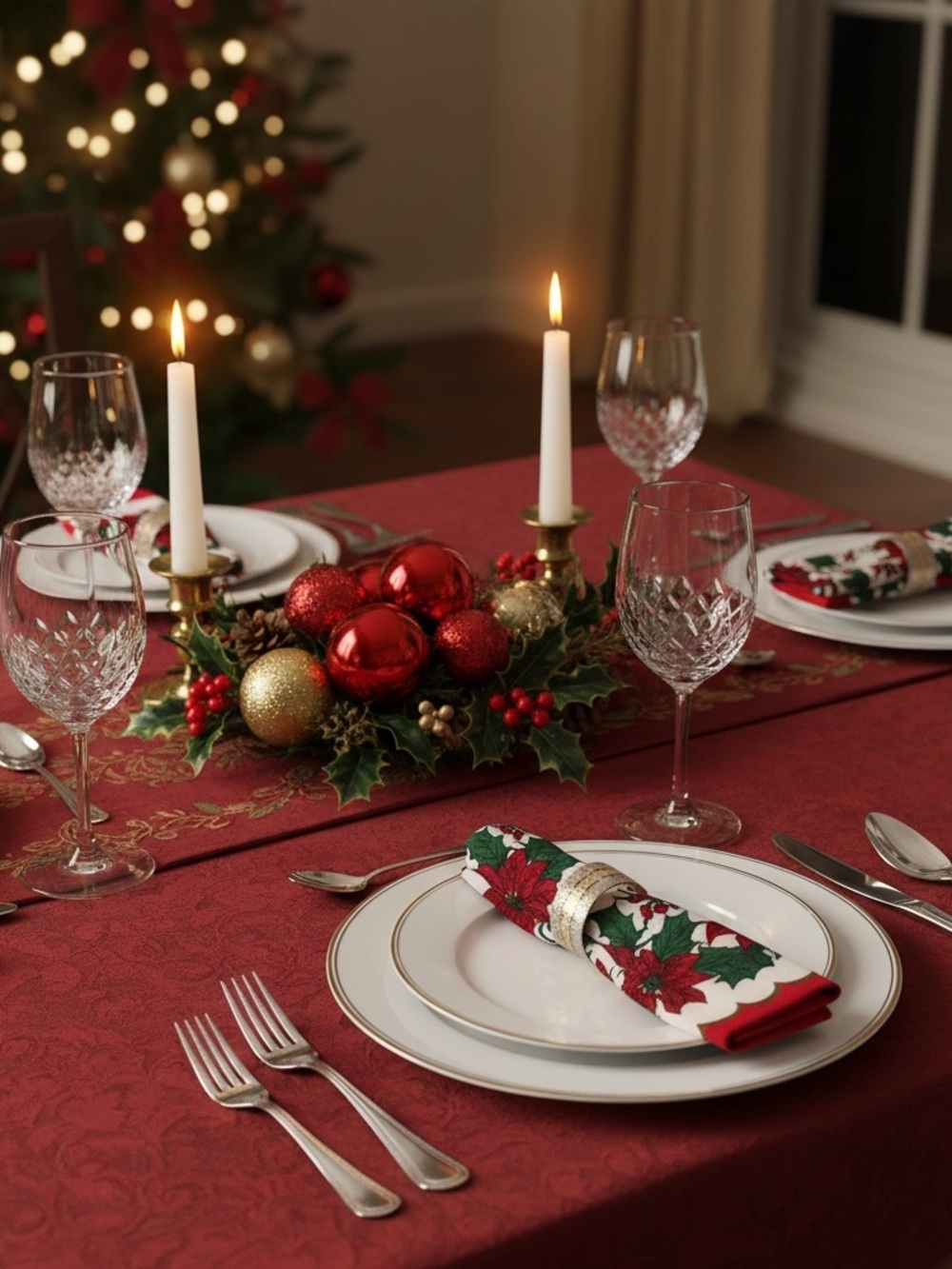 Vintage Poinsettia Holiday Cloth Napkins with NIB Napkin Rings in Gold & Silver - Picture 13 of 14